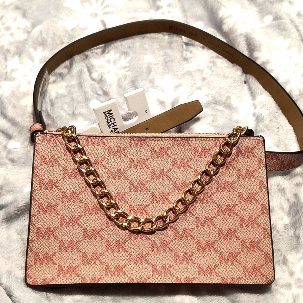 Michael Kors signature Belt bag, pink, 31"-36" belt, 8" x 5" zip pouch, NWT